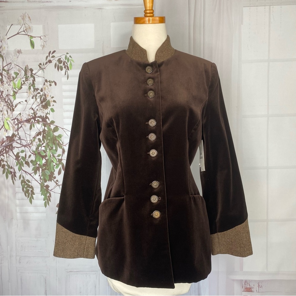 Coldwater Creek 6 Petite Velvet Blazer Brown Pockets Wool Mandarin Collar New